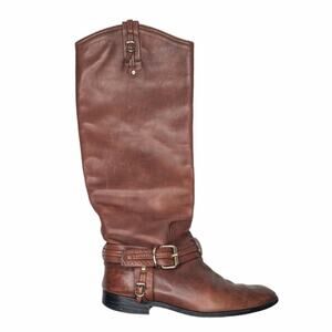 Dior brown leather riding boots harness buckle gold hardware EU size 38